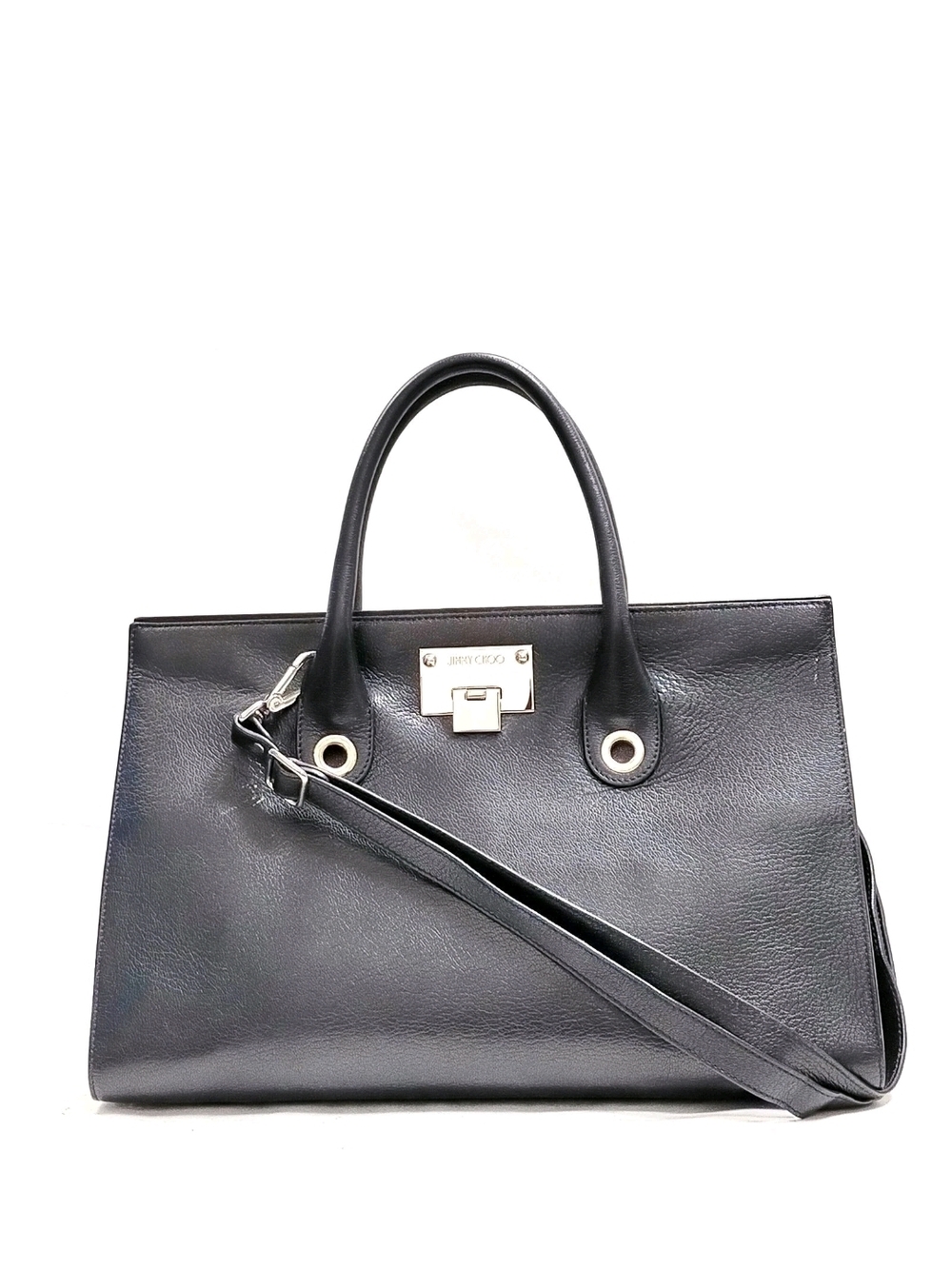 Jimmy Choo Black Leather Satchel with Shoulder Strap